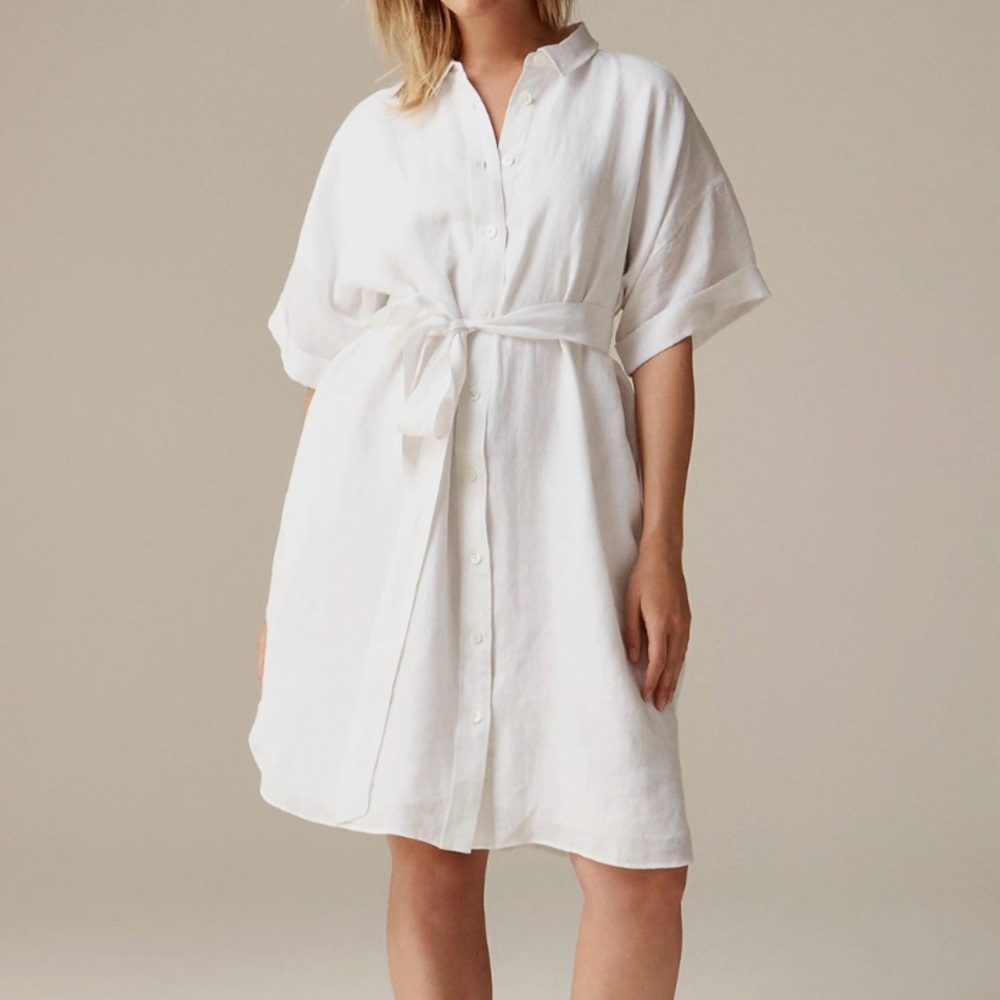 BNWT J. Crew Women’s Capitaine Petite Small Classic White Linen Shirtdress